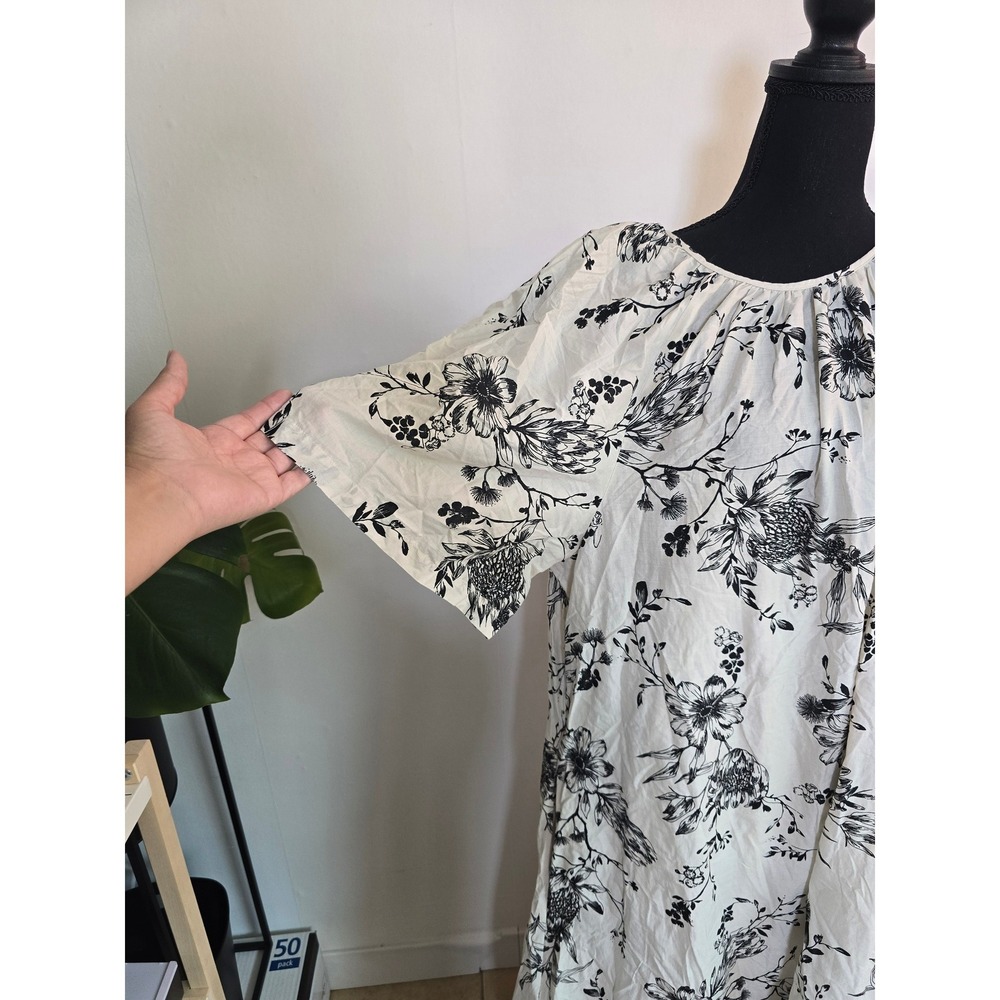 Anko Floral Cotton Midi Dress Size 18 Black White resortwear vacation lagenlook - Picture 3 of 8